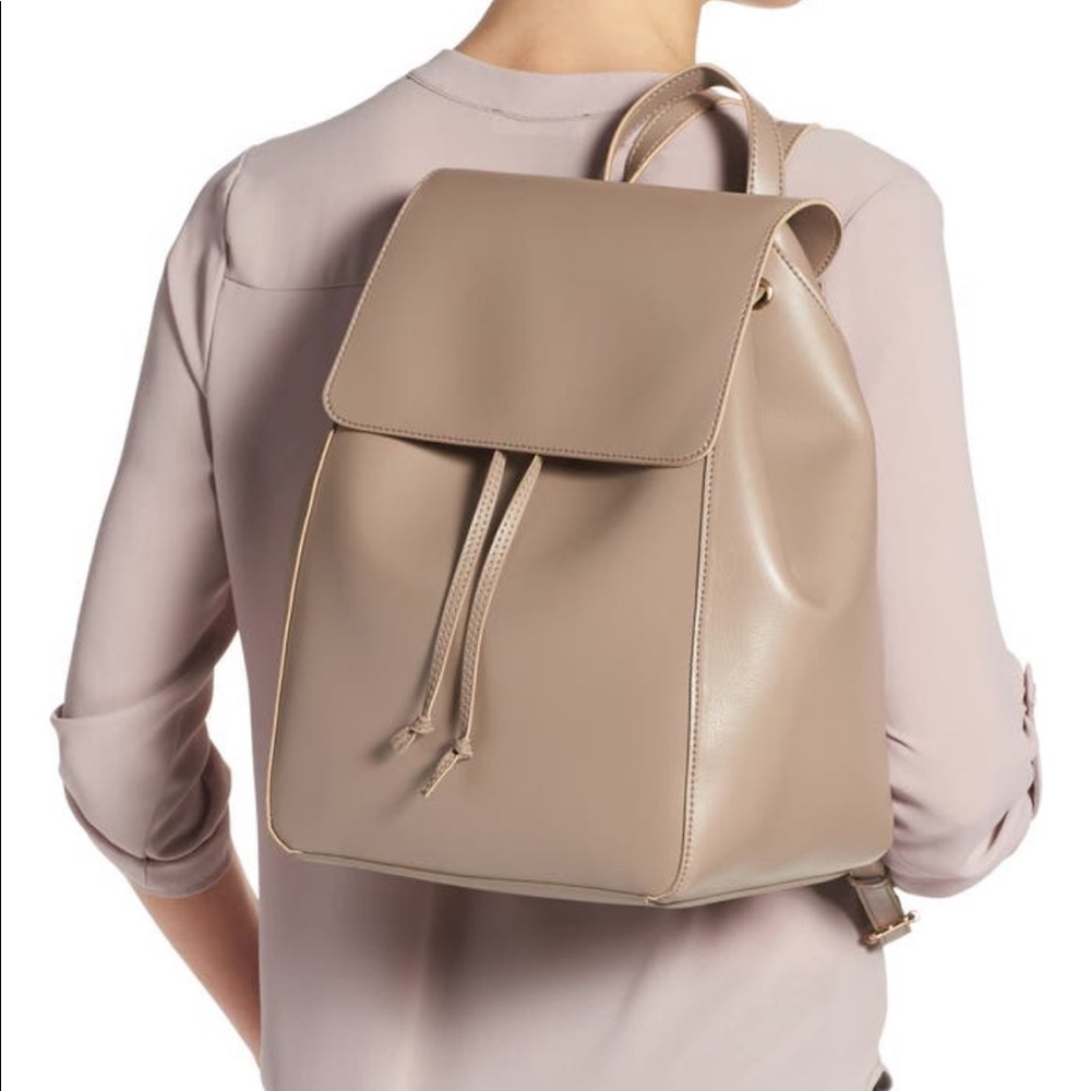 Sole Society Taupe Faux Leather Backpack